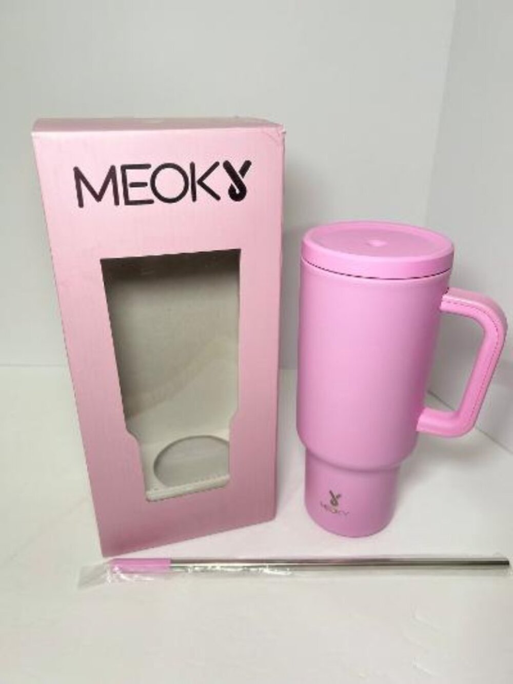 Meoky 40 OZ Tumbler With Handle Lid Straw Pink New